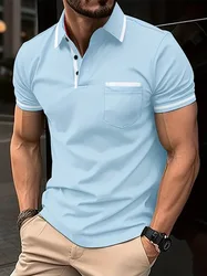 2024 Fashion Breathable lapel button-pocket shirt Men's Polo shirt Casual men's short-sleeved Polo shirt men's T-shirt