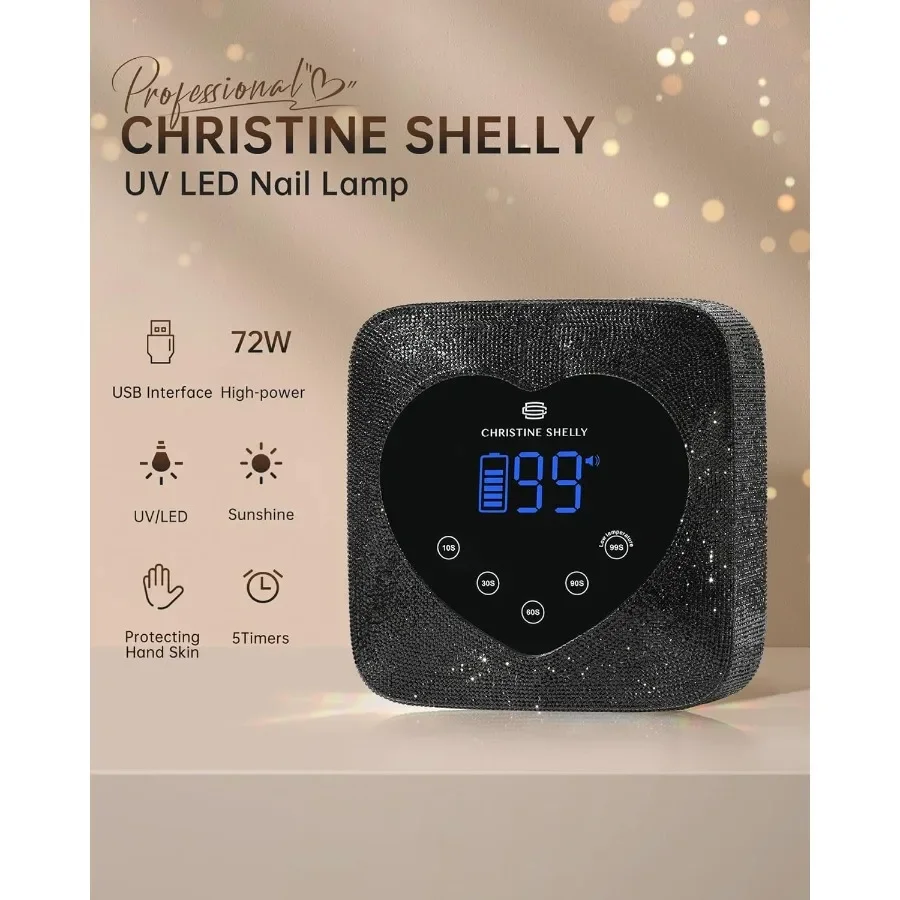 UV LED-nagellamp 72 W oplaadbare sprankelende draadloze nageldroger gellaklicht met 5 timerinstellingen Professioneel sneldrogend Curi