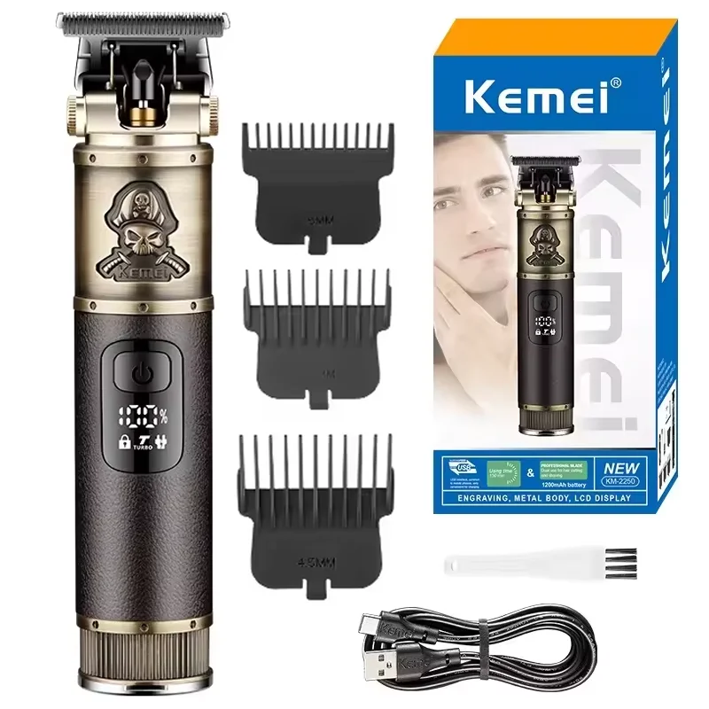 

Kemei 2250, профессиональная маленькая алюминиевая кожаная машинка для стрижки волос, мужской триммер для бороды, перезаряжаемая электрическая машинка для стрижки волос, набор