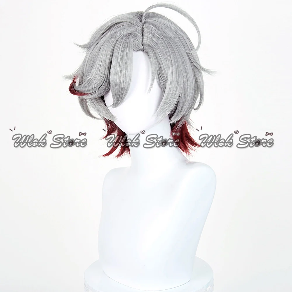 Peruka Cosplay Illuga Genshin Impact, odporna na ciepło, srebrnoszara, krótka, męska, na Halloween, karnawał, do odgrywania ról, peruki syntetyczne
