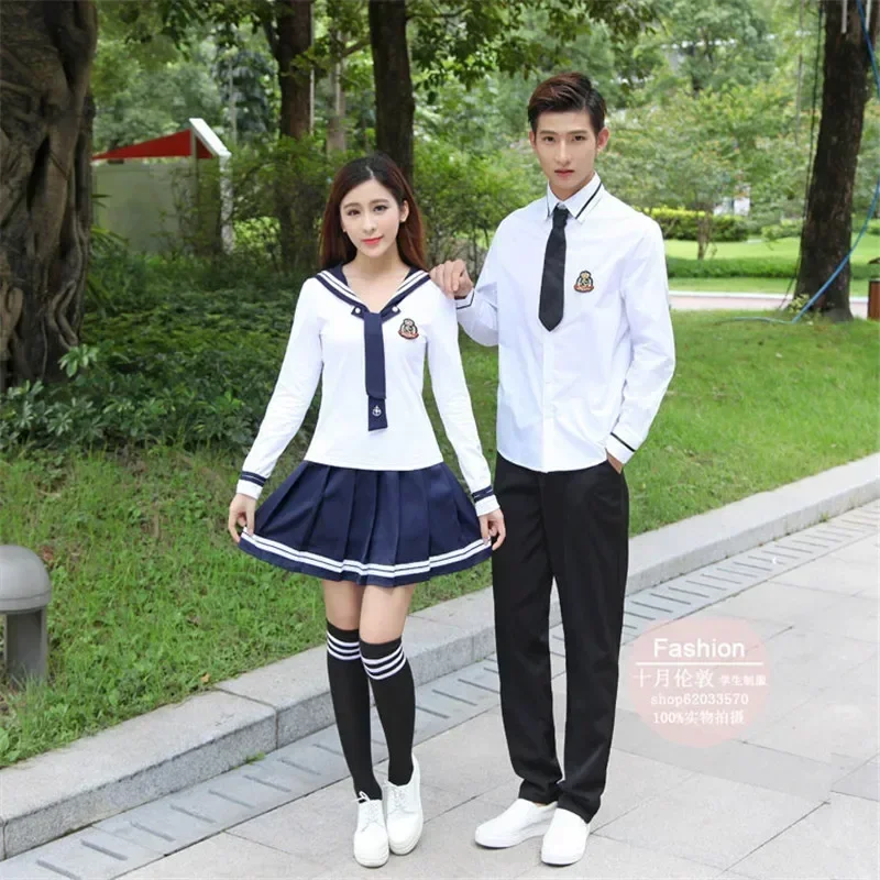 Boy and girl XS-5XL School Uniforms Sailor Uniforms T-shirt +Skirt Piece Fitted Sexy Girls Plus Size Japanese Cosplay Anime Wear
