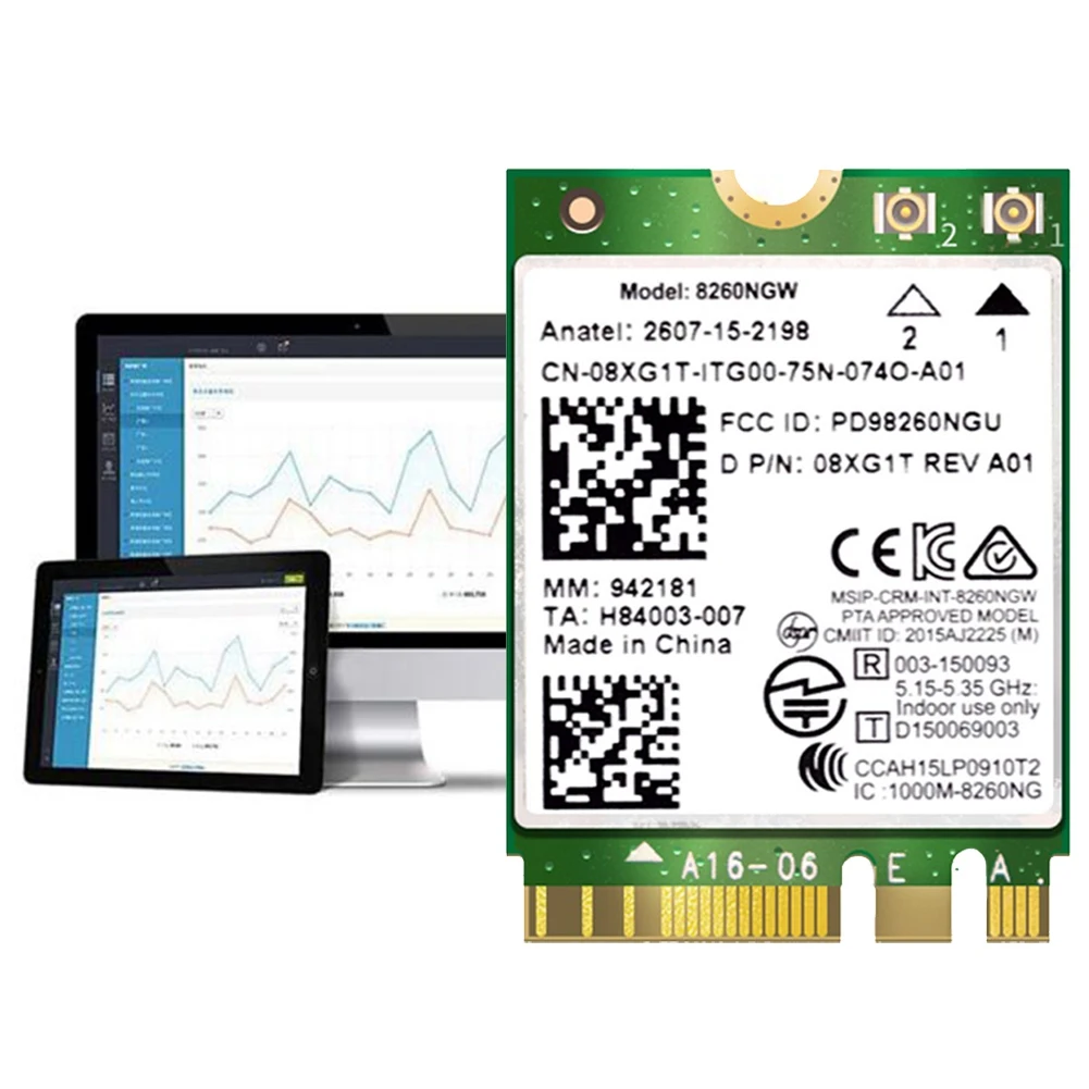 8260 8260NGW WiFi Card+2XAntenna 2.4G/5Ghz 867M Bluetooth 4.2 NGFF M.2 WiFi Wireless Card Module for Intel AC 8260