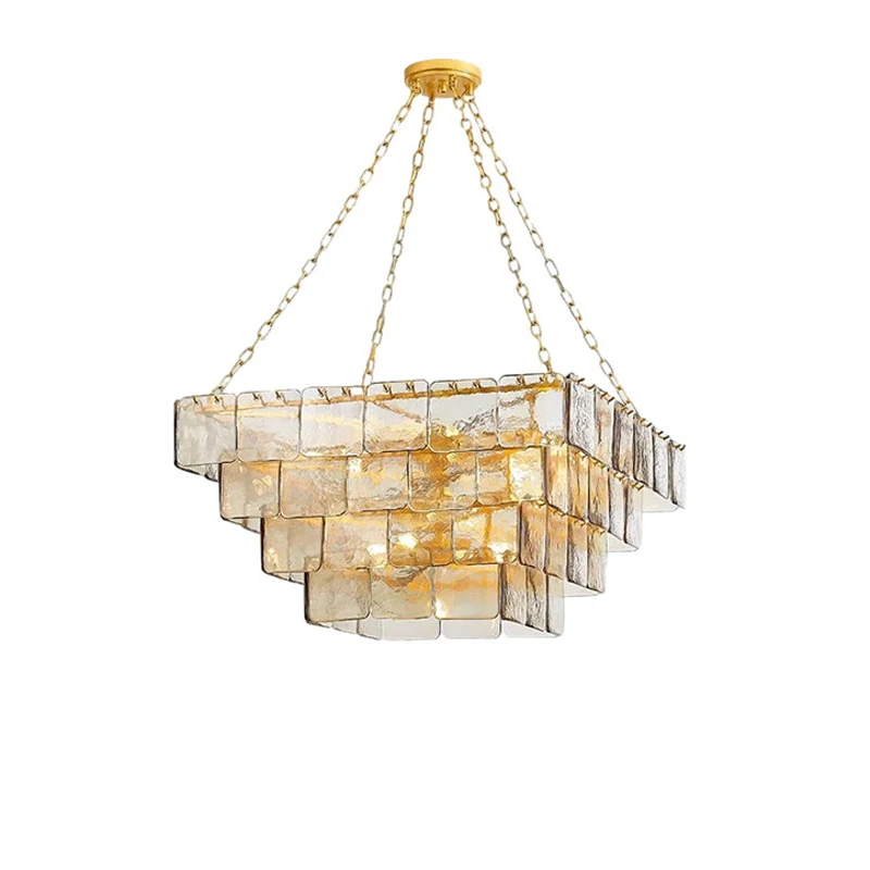 2024 Trendy Square Glass Art French Series E14 Chandelier Lighting Suspension Luminaire Lampen Dimming Function For Living Room