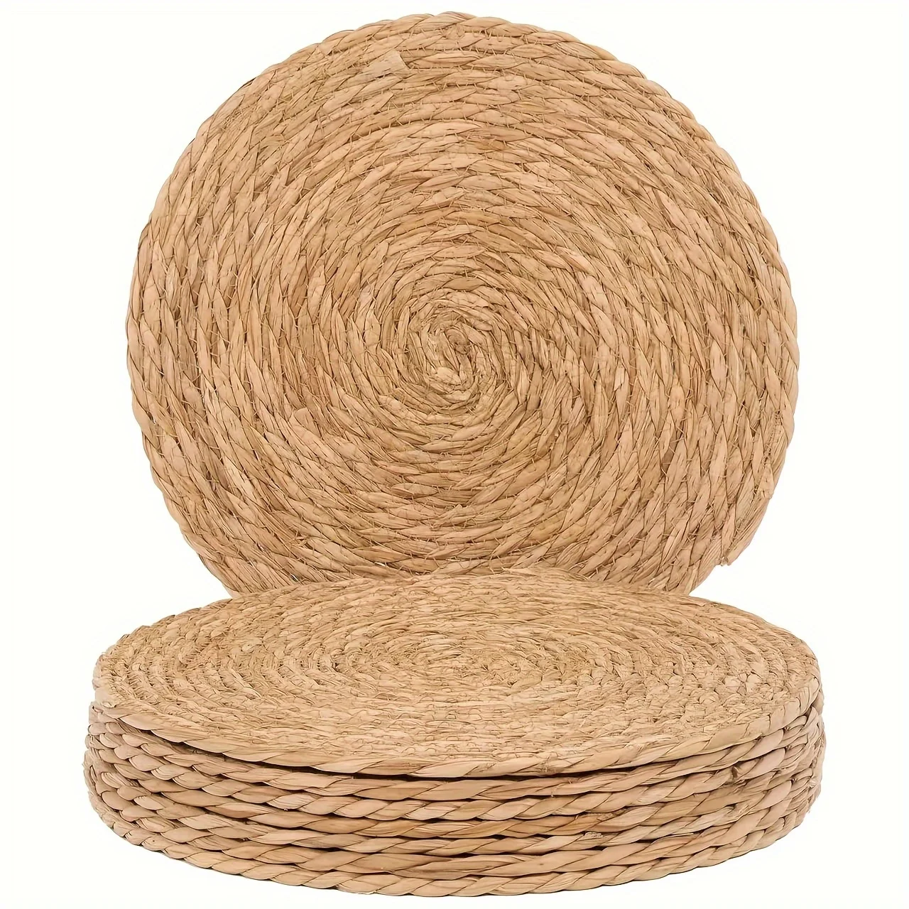 4pcs/6pcs/8pcs Set of Round Rattan Placemats, Bohemian Style Handmade Non-Slip Farmhouse Table Decor Suitable for Home Weddings