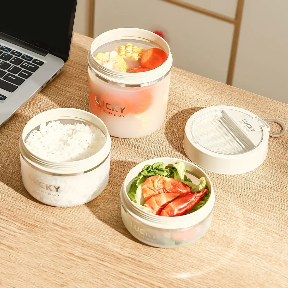 Portable Bento Box Adult Kids Lunch Box Microwaveable Leakproof PP Food Salad Container for Lunch with Tableware Insulated Bag