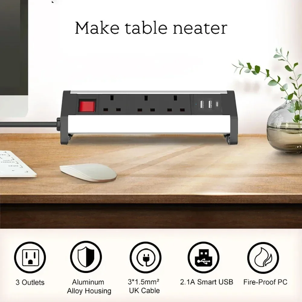 Melery الجدول كليب قطاع الطاقة المشبك المقابس البريطانية USB نوع-c الكهربائية المملكة المتحدة المقابس 3 منفذ مكتب المؤتمرات المطبخ مكتب المنزل