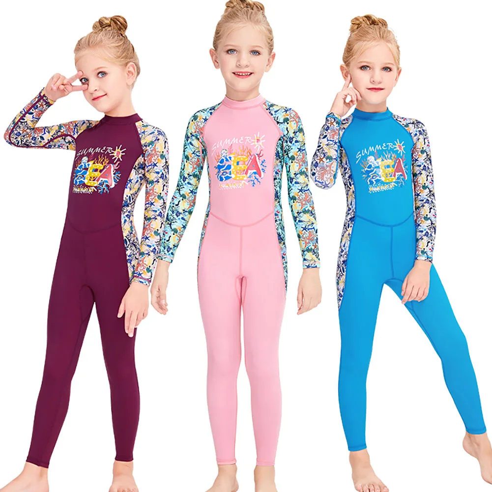 Crianças maiô de corpo inteiro para meninas meninos rash guard manga longa wetsuit pele uma peça crianças roupa de banho, esportes aquáticos secos rápidos