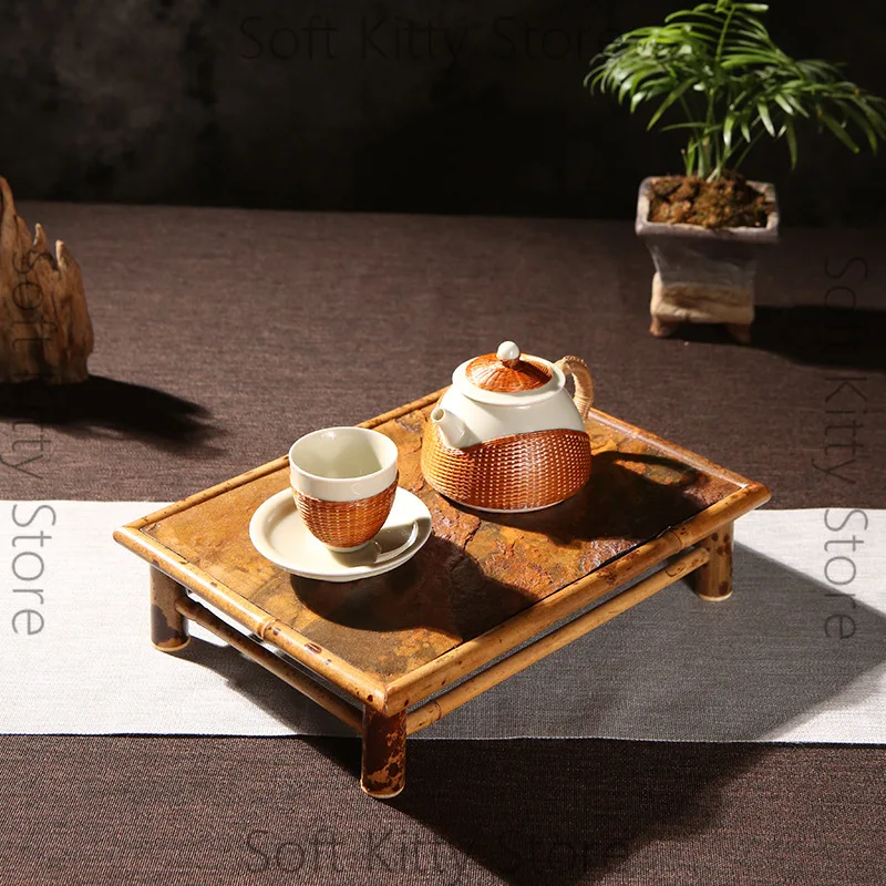 Handmade rock diagonal feet dry brewing tray tea tray Buddha belly four corners square pot rack