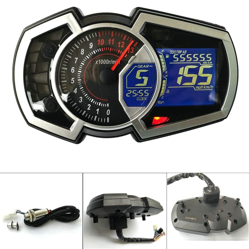 Motorcycle Speedometer Odometer Fuel Gauge 13000RPM Universal 1 2 4 Cylinder LCD Instrument For Kawasaki Ninja650