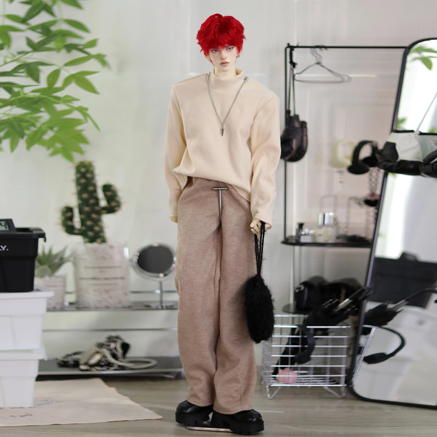 

1/3 BJD Clothes Uniform for 75cm Male Uncle Doll Apricot-colored Clothes Dark Brown Long Casual Wide Pants Doll Accessories