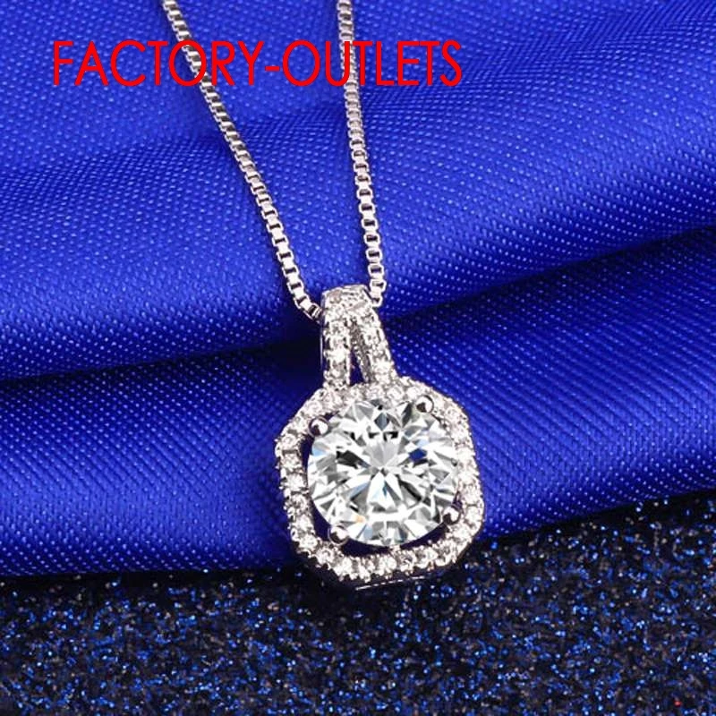 925 Sterling Silver Bridal Pendant Necklace For Decoration Fashion Square CZ Crystal Bezel Setting Women Girls Party Engagement