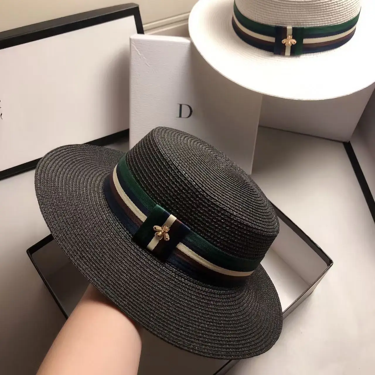 Women Summer Straw Hat Wide Brim Multicolor Striped Embroidery Fashion Outdoor Travel Sun Protection sun hat
