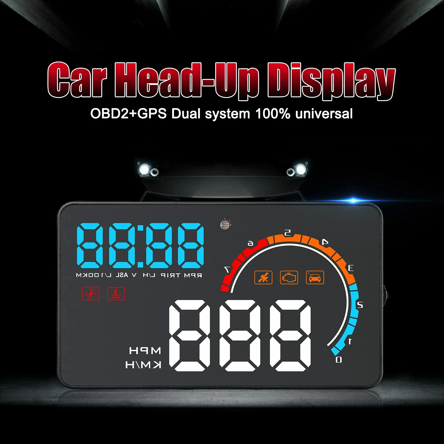 شاشة عرض رأس D2500 هود ، OBD2 ، جهاز عرض بنظام تحديد المواقع ، عداد السرعة ، قراءة درجة حرارة المحرك ، جهد استهلاك الوقود ، مسافة القيادة ، دورة في الدقيقة