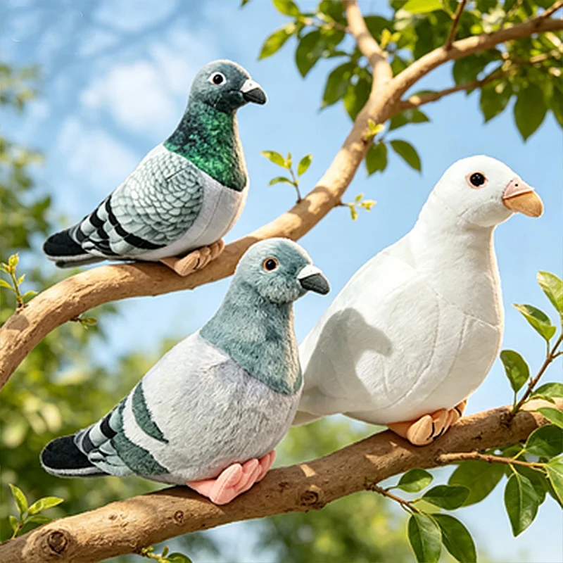 Lifelike Bird Plush Toy Simulation White Green Pigeon Lovely Magpie Stuffed Animal Doll Photography Prop Festival Gift Christmas