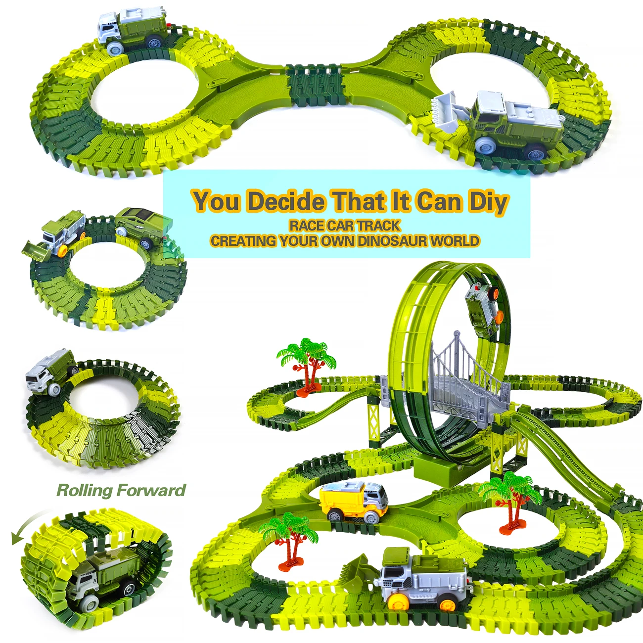 Electric Dinosaur Racing Car Track - Flexible Magic Climbing Rail Car Educational Puzzle Toy for Age 3-9 Boys Toddler Girls