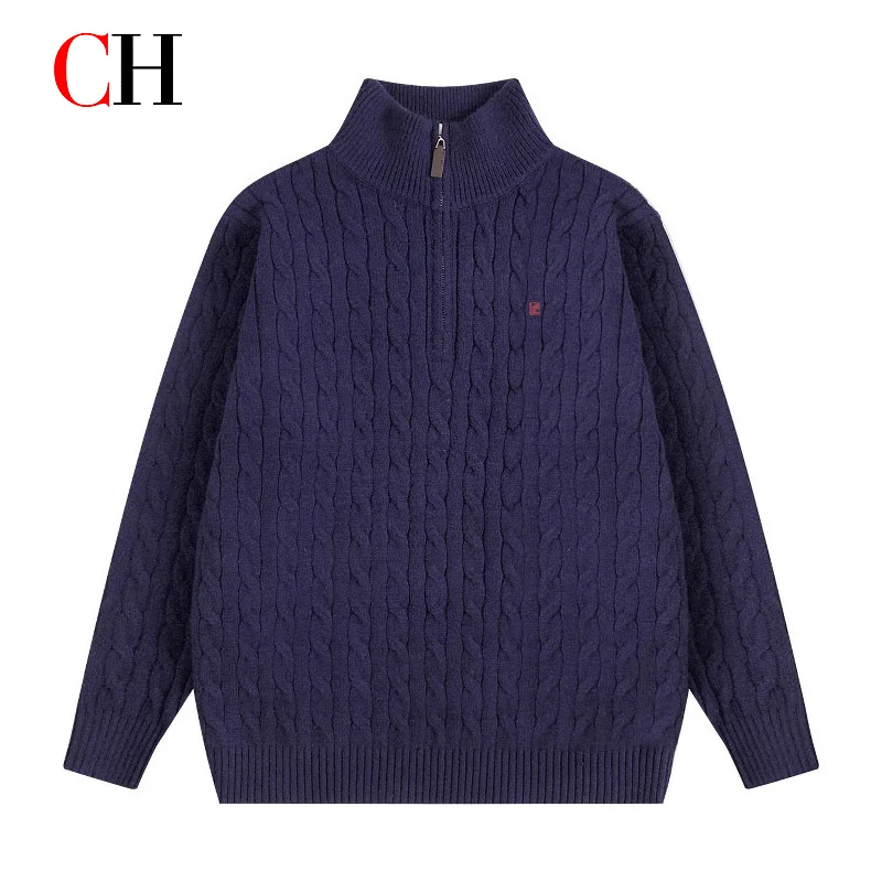CH Men's Cable Knit Quarter Zip Sweater Stand Collar Soft Warm Long Sleeve Casual Winter Pullover view 2
