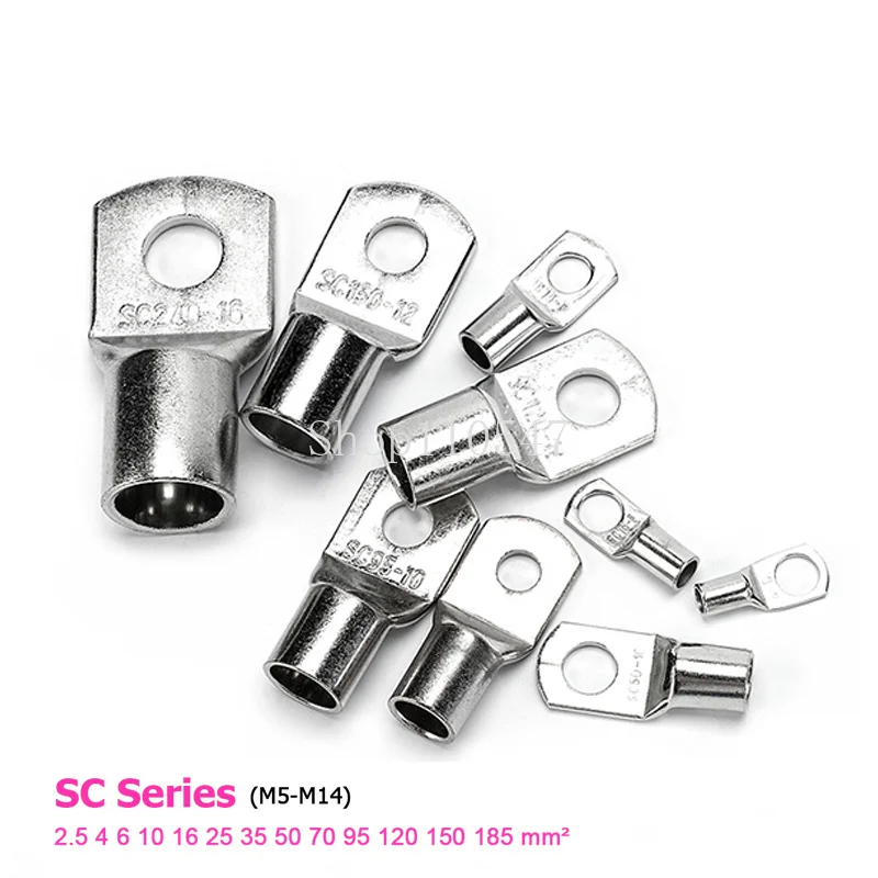 1pcs-50pcs SC-2.5 4 6 10 16 25 35 50 70 95 120 150 185 Wire Nose Copper Terminals Battery Cable Lugs Screw Hole M5 M6 M8 M10~M16