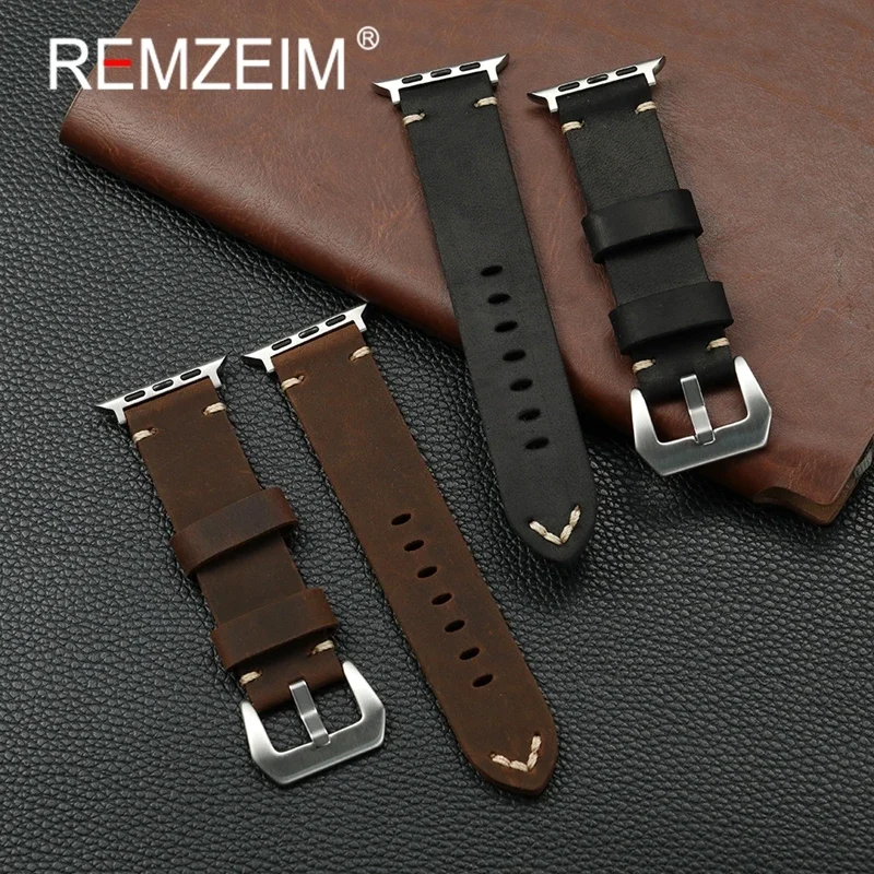 

Vintage Crazy Horse Leather Watch Band for Apple Watch 38mm 40mm 41mm 42mm 44mm 45mm 46mm 49mm for Iwatch 1-10 SE Ultra 2 Strap
