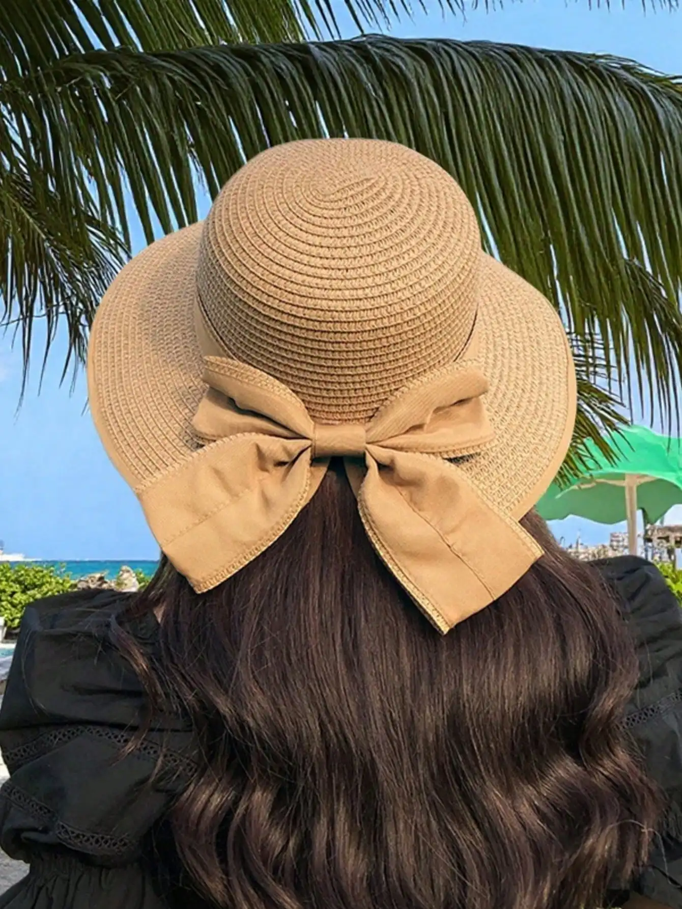 Modischer Stroh-Sonnenhut, lässiger Hut mit Schleifenverzierung für Damen, UV-Schutz, geeignet für den Strand im Freien, leicht und stilvoll