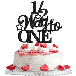1pc 1/2 Way to One Cake Topper, Happy Half Birthday Anniversary Celebration Party Decorations