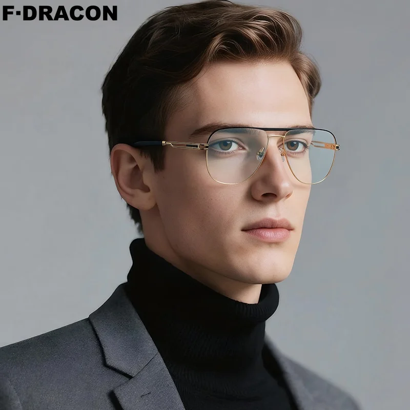 Metal Eyeglass Frame Fashionable Double Beam Men's Eyeglass Frame Casual Anti Blue Light Optical Prescription Frame 91346
