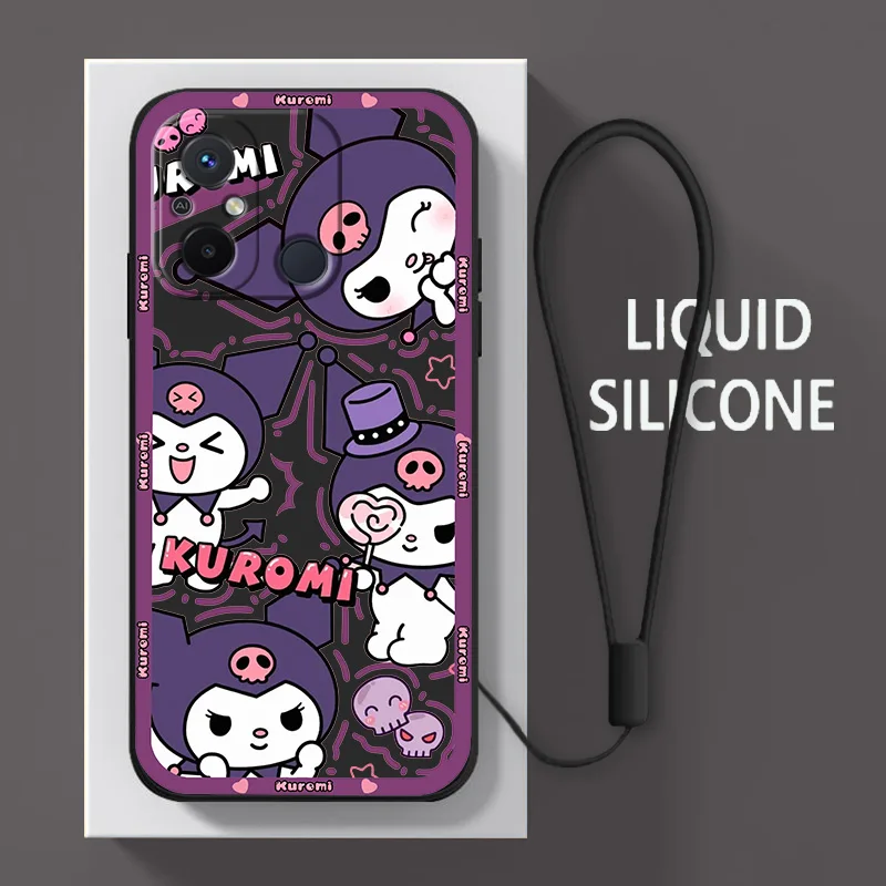 Kuromi Melody Cute For Xiaomi Redmi 12C 11 Prime A1 10 10X 9 9A 9T 9AT 8 8A 7 6 Pro 4G 5G Liquid Rope Soft Phone Case Coque Capa