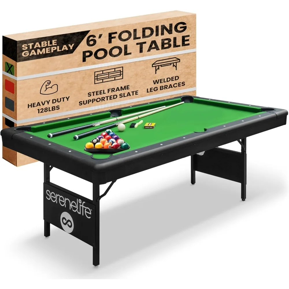 

6-Ft Folding Pool Table - Best in Stability - Steel Frame, Fully Supported Slate, Welded Leg Supports