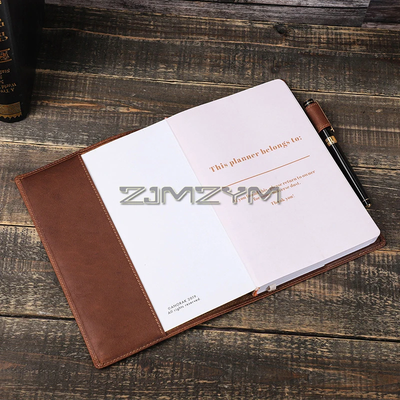 Journal Cover Compatible with A5 (21x14.3cm) with Pen Holder, Refillable Case, Personal Planner, Full Grain Leather, Brown