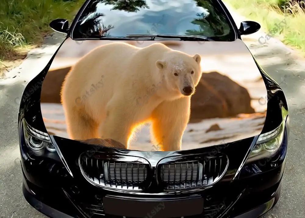 Polar Bear animal Car Hood Decal Self-Adhesive Paint Suitable for SUV Wrap Truck Graphic Car Engine Vinyl Sticker