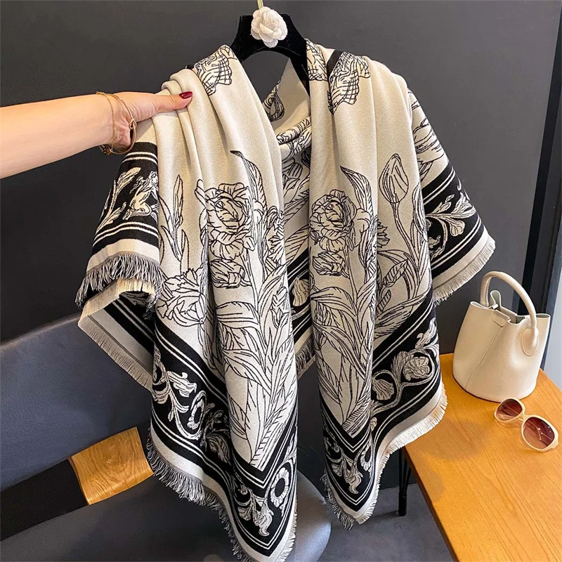 

Luxury Winter Scarf Women Cashmere Warm Pashmina Brand Foulard Female Shawls Wraps Thick Soft Bufanda Poncho Scarves Stole 2024