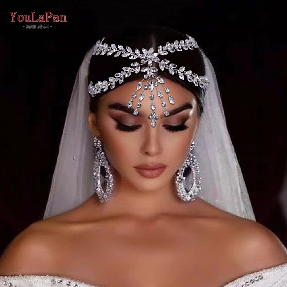 YouLaPan Silver Color Rhinestone Foreband Head Chain Bride Wedding Headband Hair Comb Women Party Banquet Hair Jewelry HP469