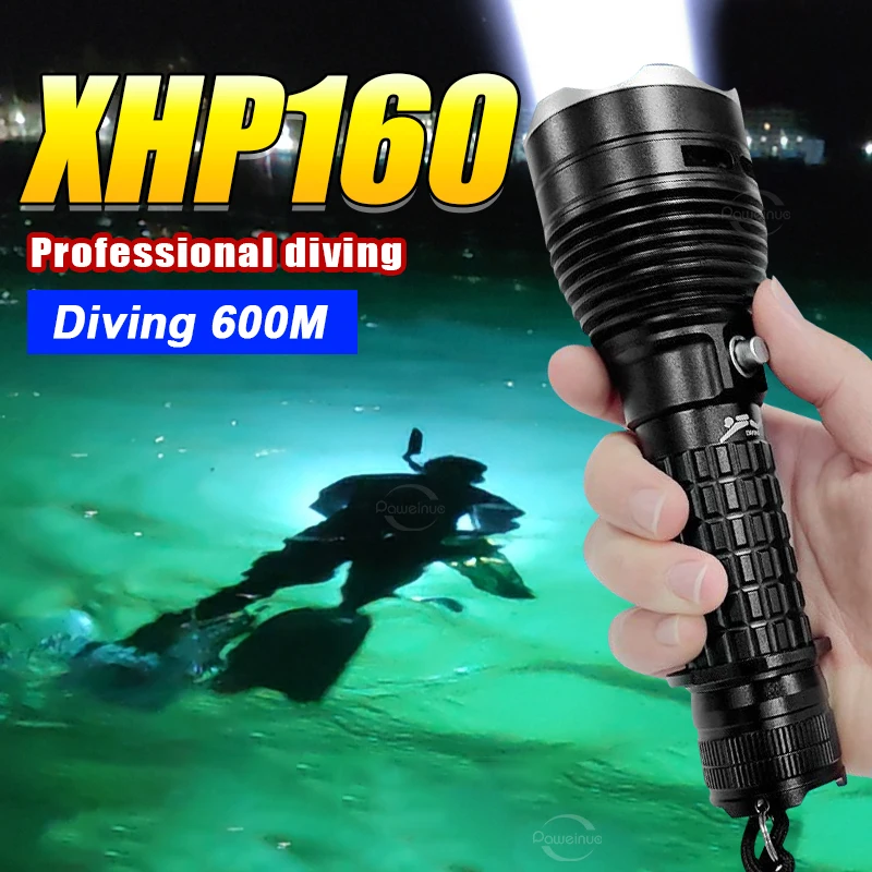 500000LM Professional Diving Flashlight 600M Super Bright Underwater Light IPX8 Scuba Diving Torch High Power LED Flashlight