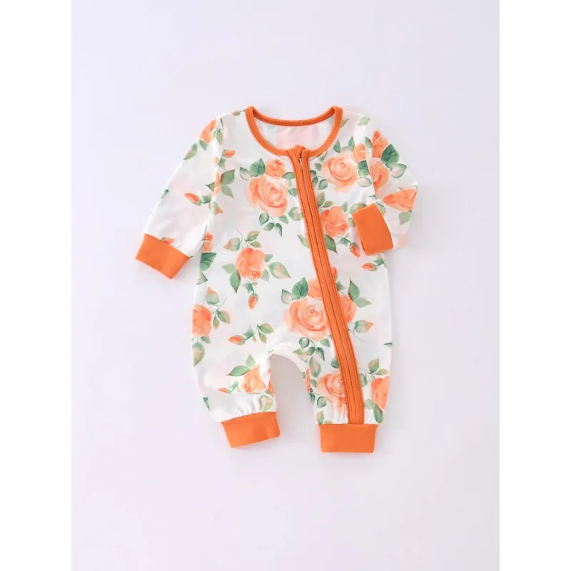

Baby Bodysuits Thin Long Sleeve Rose Patterned Zipper Model Bodysuits Boys Girls Newborn Bodysuits
