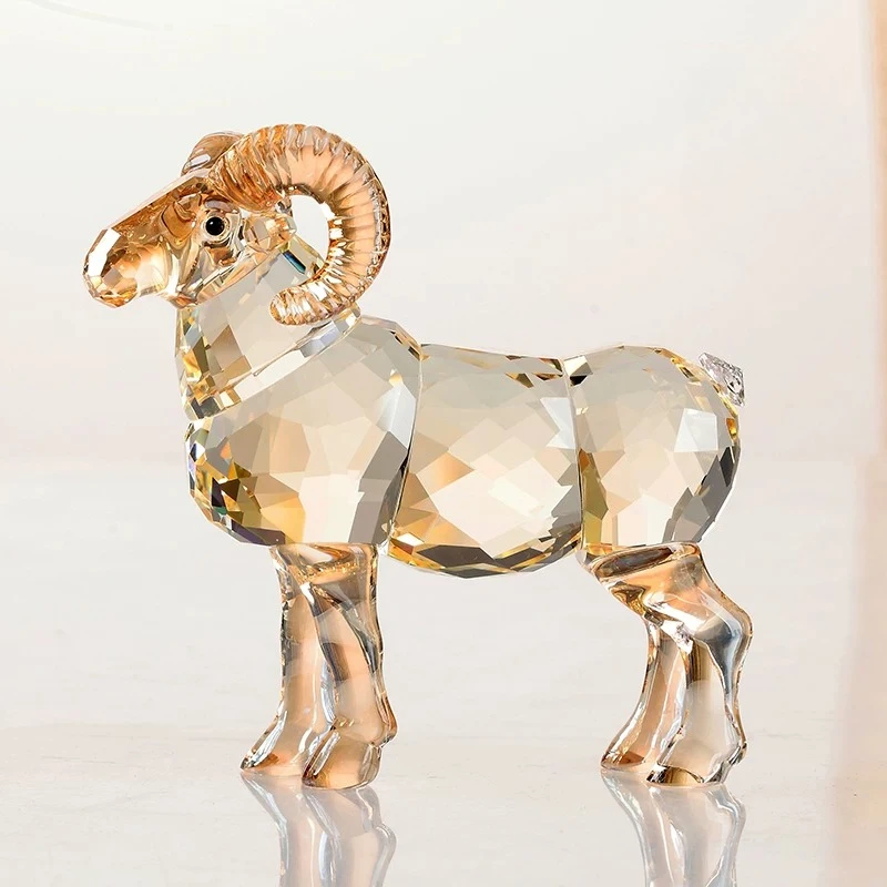 An Exquisite Crystal Goat Zodiac Figurine Translucent Vivid Desktop Ornament Light Luxury Office Birthday Gift for Her