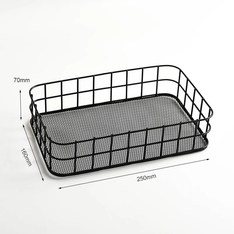 Iron Black Rectangle Metal Storage Basket Office Sundries Finishing Baskets Dressing Table Cosmetics Organizer Makeup Box