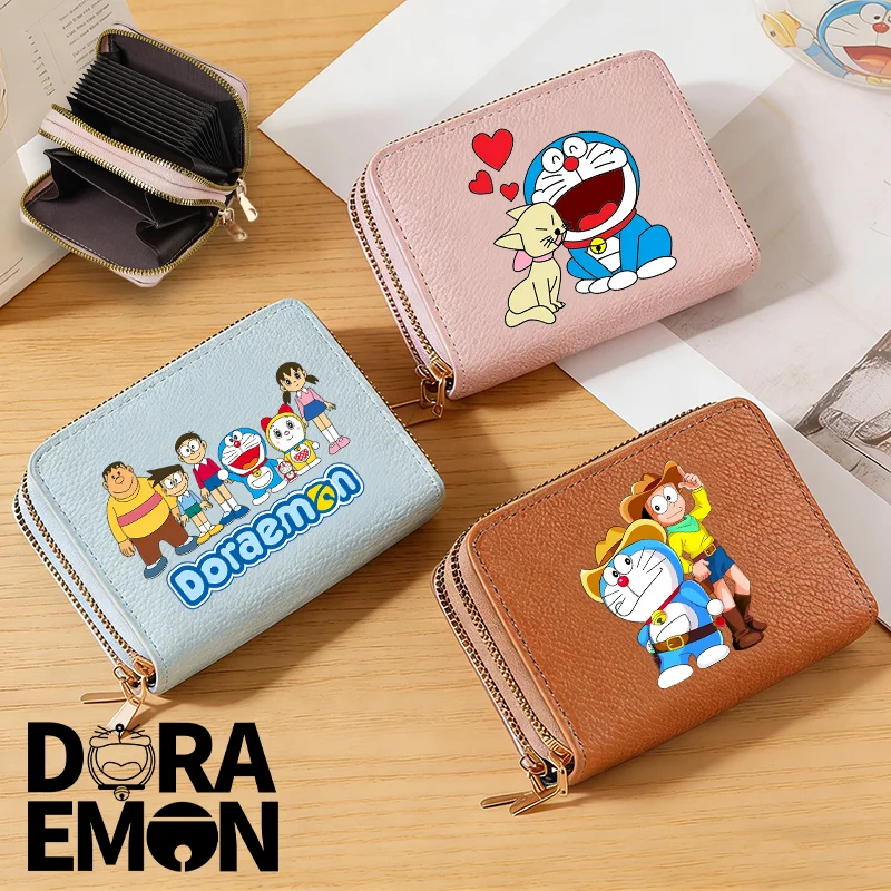 Doraemon Credit Card Wallet Double Zipper Coin Purse Kawaii Multi-Card Holder Supplies Bag Nobi Nobita Lightweight Small Wallets