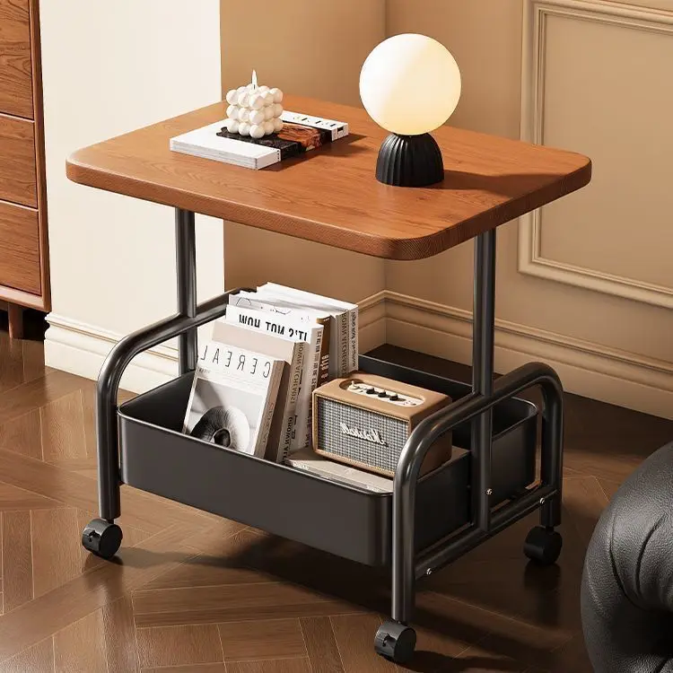 Single-Layer Rolling Coffee Table Cart Movable Carbon Steel Side Open Storage Shelf Sofa Bedroom Balcony Or Study Nordic Black