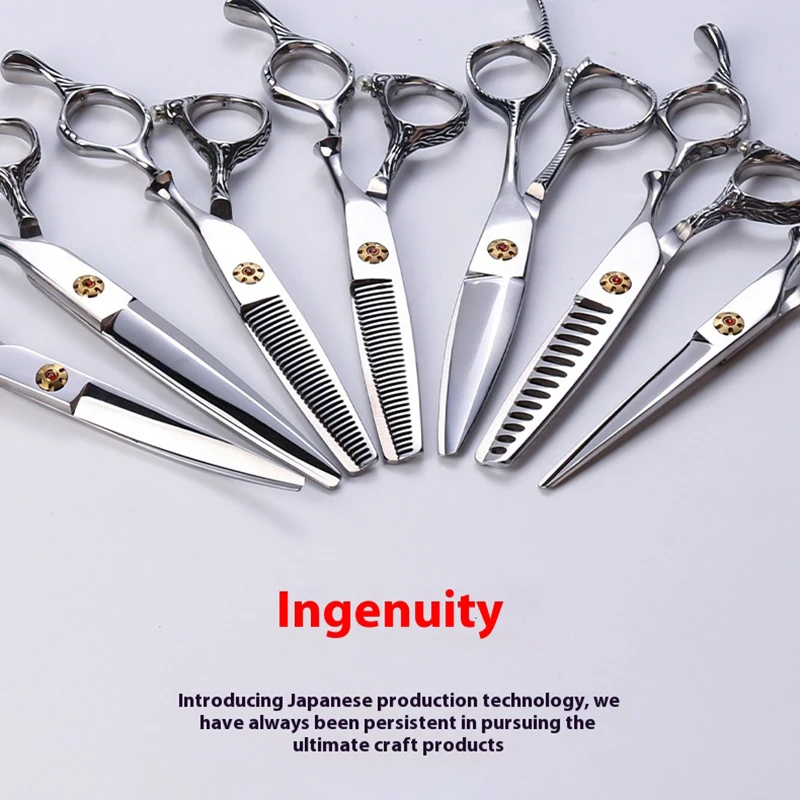 

Japan440 Tijeras Salon Barber Professional Willow Leaf Fish Haircut Scissors Flat Thinning Curved Fat Hairdressing Scissors Set