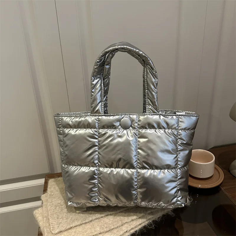 New Large-capacity Tote Bag for Women Fashion Solid Color Quilted Tote Bag Lightweight Puffer Waterproof Shoulder Bags Female