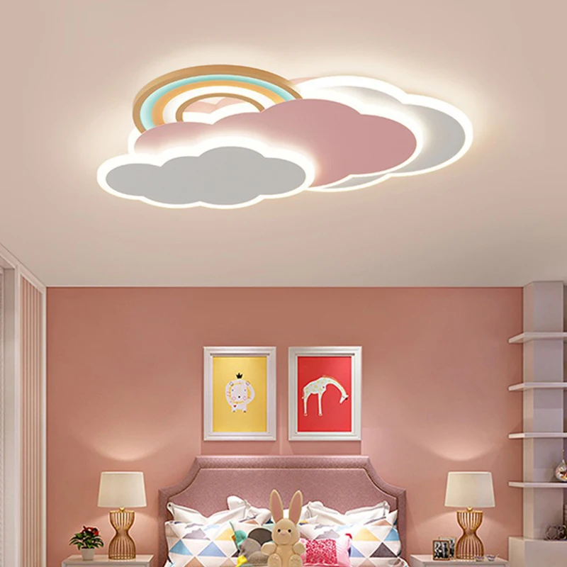 Romantic Rainbow Cloud Ceiling Lamps 50cm 60cm Princess Room Pink Ceiling Light Remote Control Optional Girl Baby Bedroom Lamp