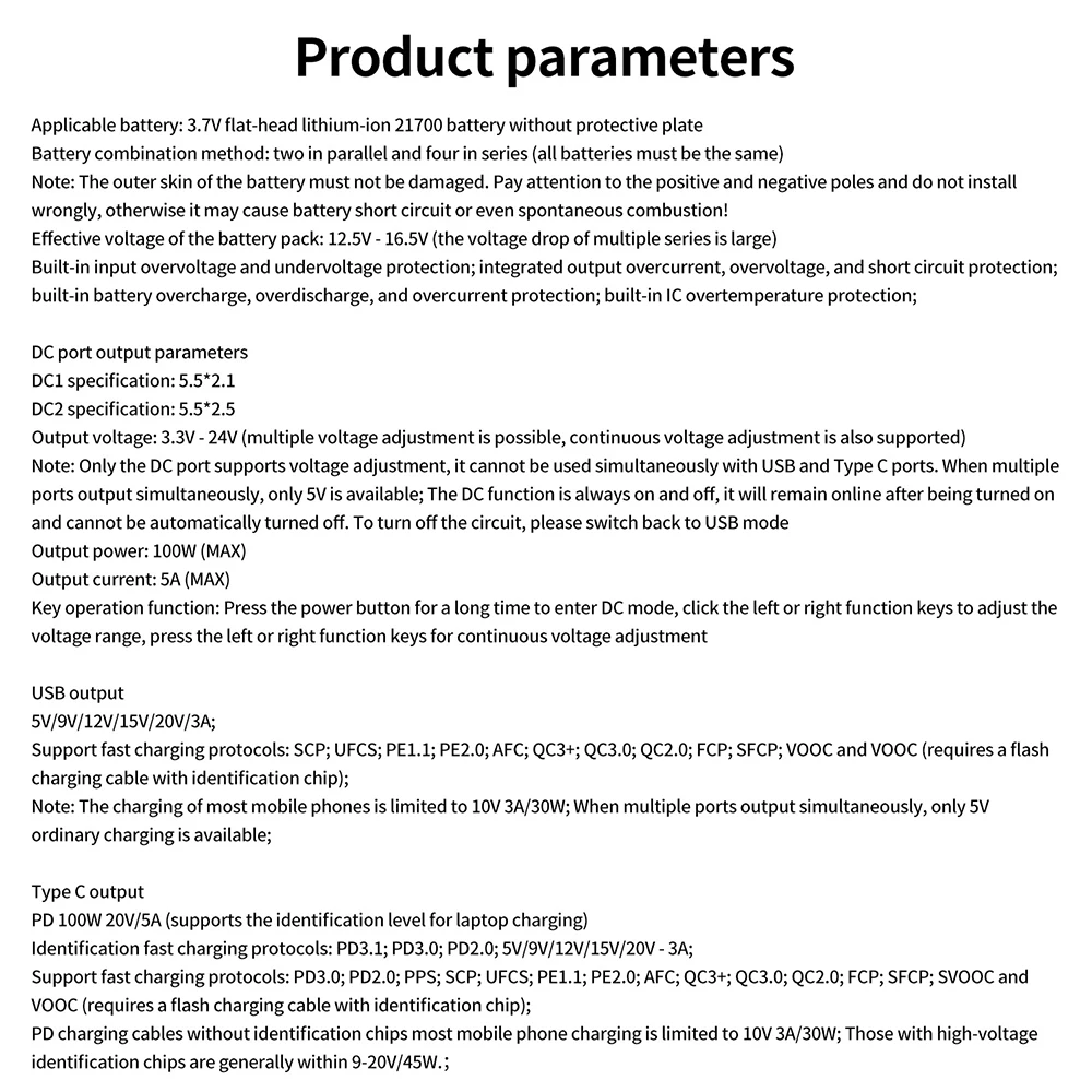 PD100W Hochleistungs-Powerbank-Gehäuse, lötfreier 8-Zellen-21700-Batteriehalter, DC-Spannungsregelung, hochhelle LED-Außenleuchte – Detail 15