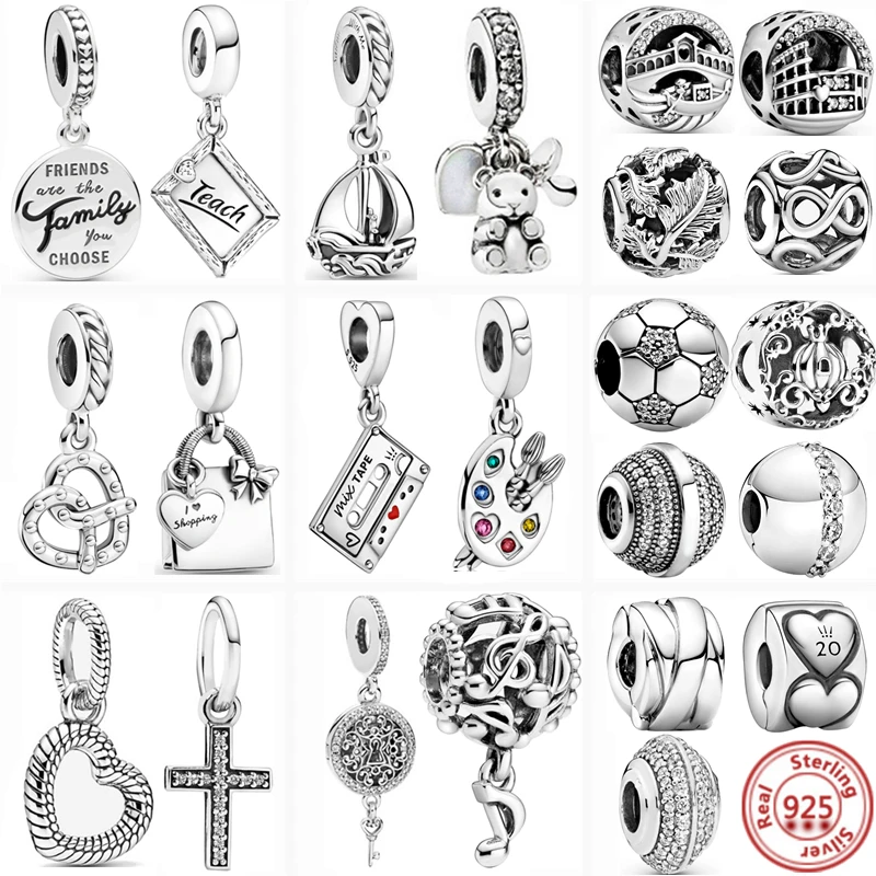 

Hot Sale 925 Silver Teach Family Lock Key Musical Note Pendant Fine Beads Fit Original Pandora Charms Bracelet DIY Women Jewelry