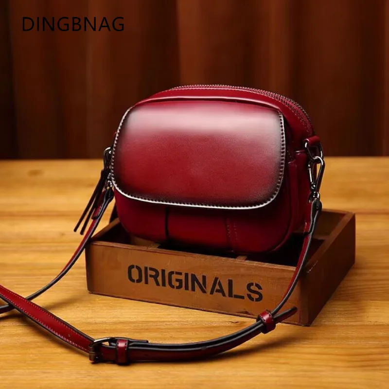 Bolso de diseñador de lujo de cuero genuino para mujer, bolsos con asa superior, bolso redondo pequeño Vintage grande para mujer