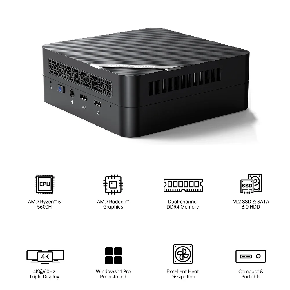 MINISFORUM UM580 ألعاب كمبيوتر صغير AMD Ry-zen 7 5800H 4800H 5 5600H Win11 2xDDR4 3200MHz كمبيوتر الجيب NUC الكمبيوتر 3x4K HTPC WiFi6
