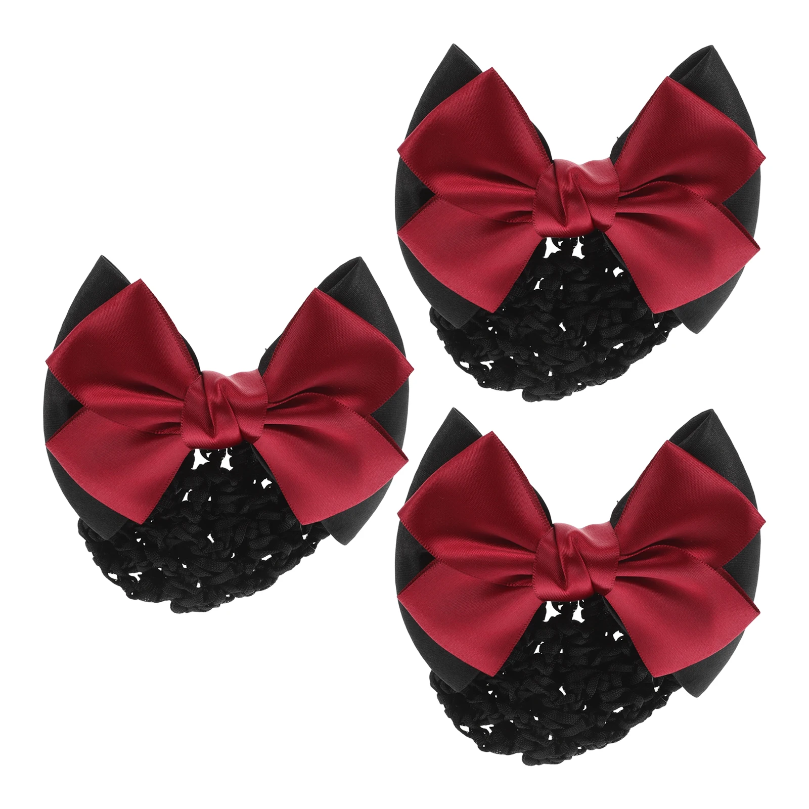 

3pcs Snood Net Women Headdress Cloth Bows Mesh Clip Bun Accessories Red Modeling High Elasticity Durable Long Hair Office Party