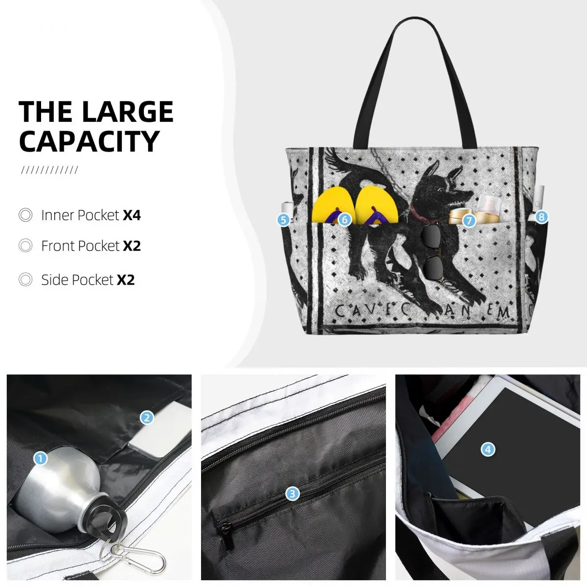 Cave Canem Beach Tote Bag Sport Gym Yoga Duffle Large Tote Bag Women Travel Bag Fitness bag