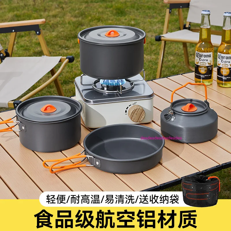 Outdoor kettle set Pot kitchen utensils Camping frying pan Portable picnic utensils Equipment Full set Cooking artifact