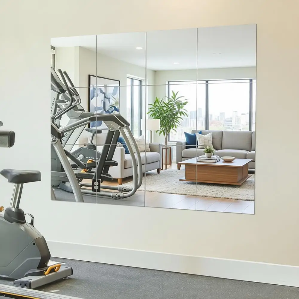 

12 Inch x 12Pcs Wall-Mounted Mirror Glass Tiles for Home Gym, Bedroom, Door, and Bathroom