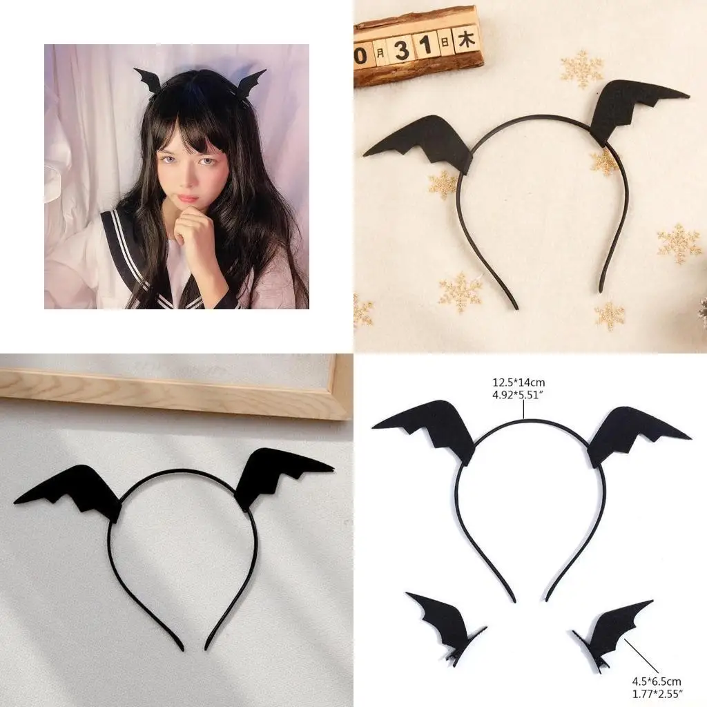 

31BF Cartoon Bat Wing Headdress Bat Hair Clips Set Halloween Cosplay Party Costume