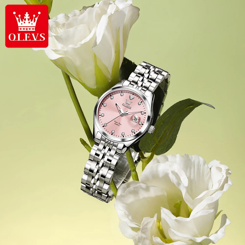 OLEVS 5649 Quartz Watches for Women Solid Steel Strap Calendar Luxury Brand Original Women's Wristwatches Elegant Ladies Watches